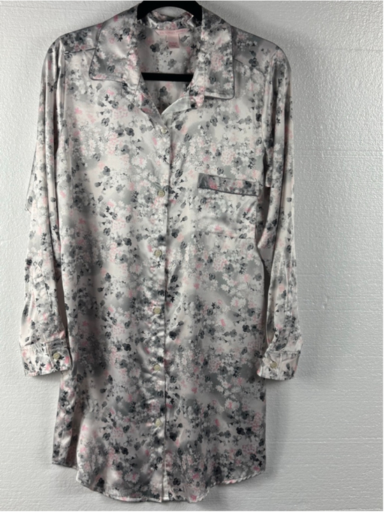 Victoria's Secret Other - Victoria's Secret Gray Pink Satin Floral Sleep Shirt size M